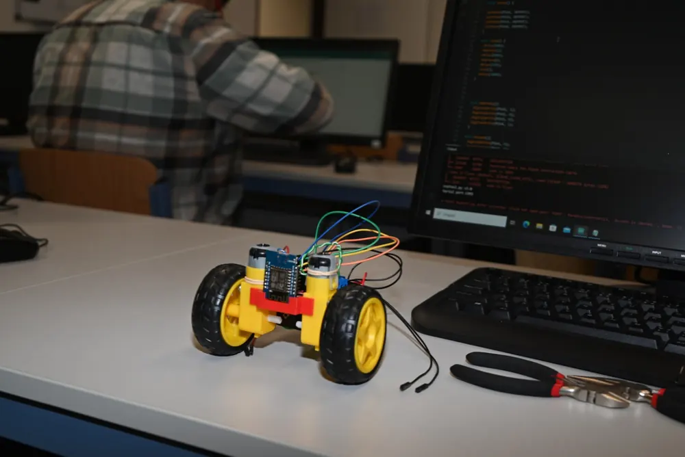 Student-built robot car connected to a computer