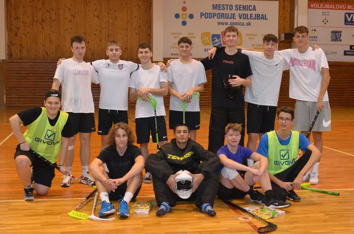 School floorball team in a sports hall