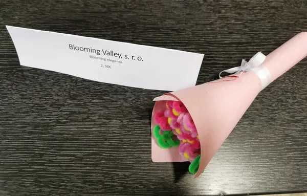 Paper flower bouquet made by a student practice company