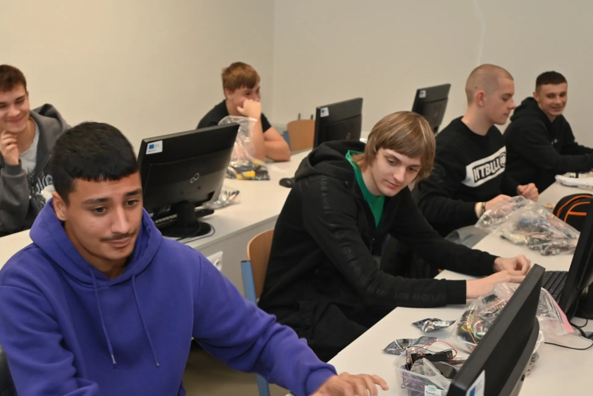 Students in one of the school's computer classrooms